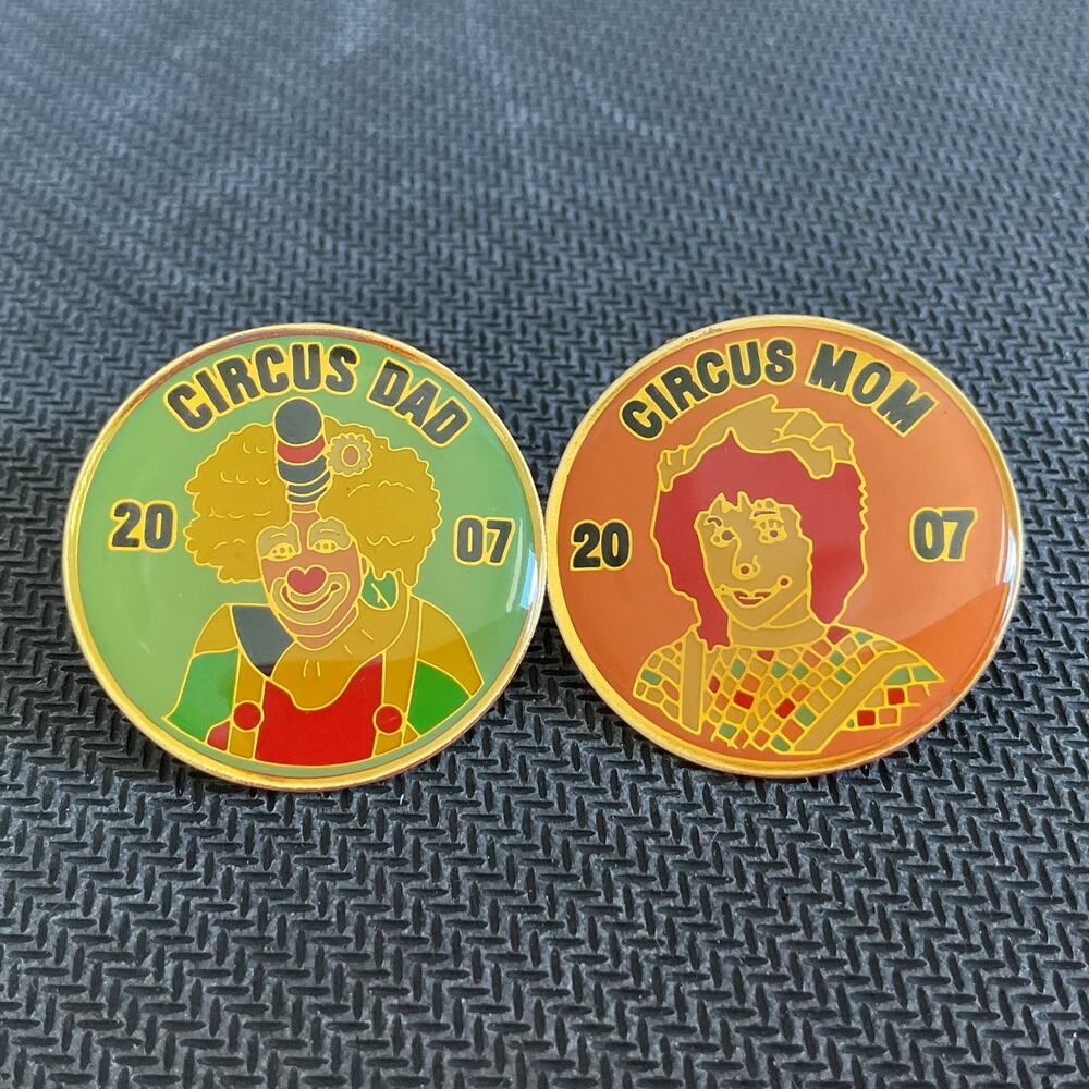 Sahib Shrine Circus Mom and Dad Pin 1992 Collectors Pins with Backs Great Cond.